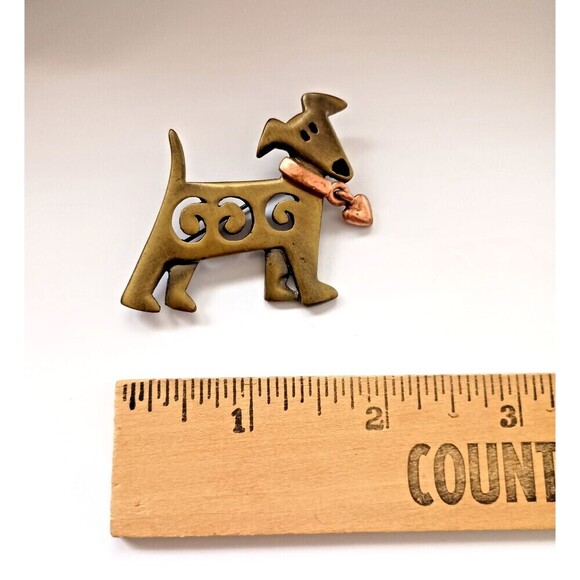 3D Cast Bronze Greyhound Puppy Brooch Moveable Heart Dangle Stylized - Picture 3 of 5